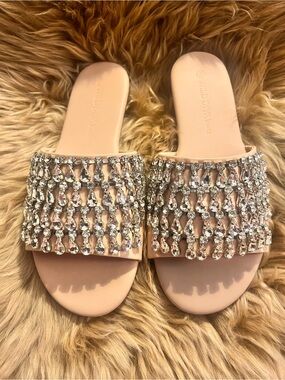 Wild Diva Blush Jeweled Slide Sandals